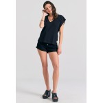 Γυναικείο linen blend μονόχρωμο t-shirt