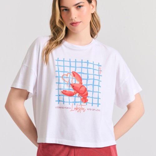 Γυναικείο loose fit t-shirt με frame τύπωμα