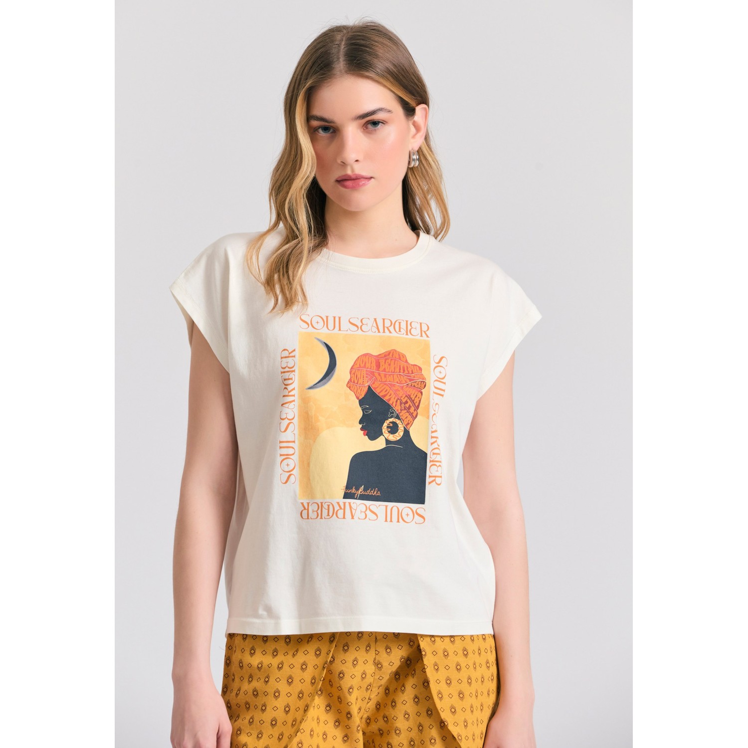 Γυναικείο organic cotton t-shirt με boho τύπωμα