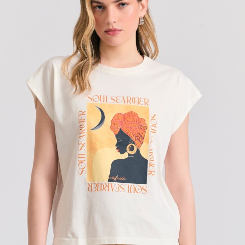 Γυναικείο organic cotton t-shirt με boho τύπωμα