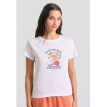 Γυναικείο t-shirt με graphic τύπωμα στο στήθος Γυναικείο t-shirt με graphic τύπωμα στο στήθος