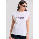 Γυναικείο t-shirt με text artwork τύπωμα στην πλάτ