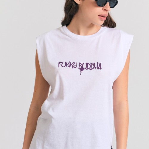 Γυναικείο t-shirt με text artwork τύπωμα στην πλάτ