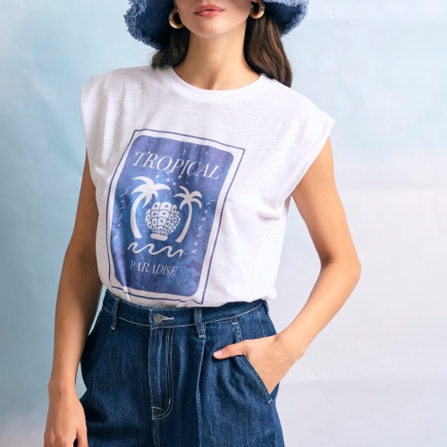 Γυναικείο t-shirt με tropical τύπωμα