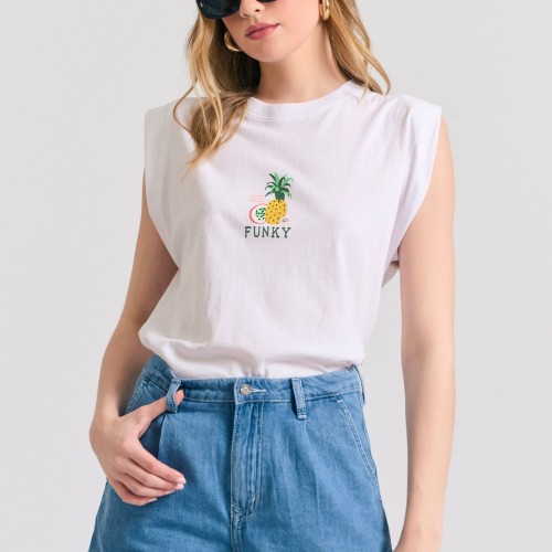 Γυναικείο t-shirt με vintage τύπωμα στην πλάτη