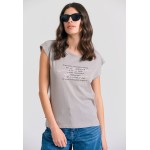 Γυναικείο t-shirt με τύπωμα text artwork και ανοιχ