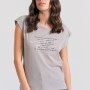 Γυναικείο t-shirt με τύπωμα text artwork και ανοιχ