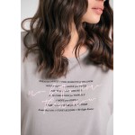 Γυναικείο t-shirt με τύπωμα text artwork και ανοιχ