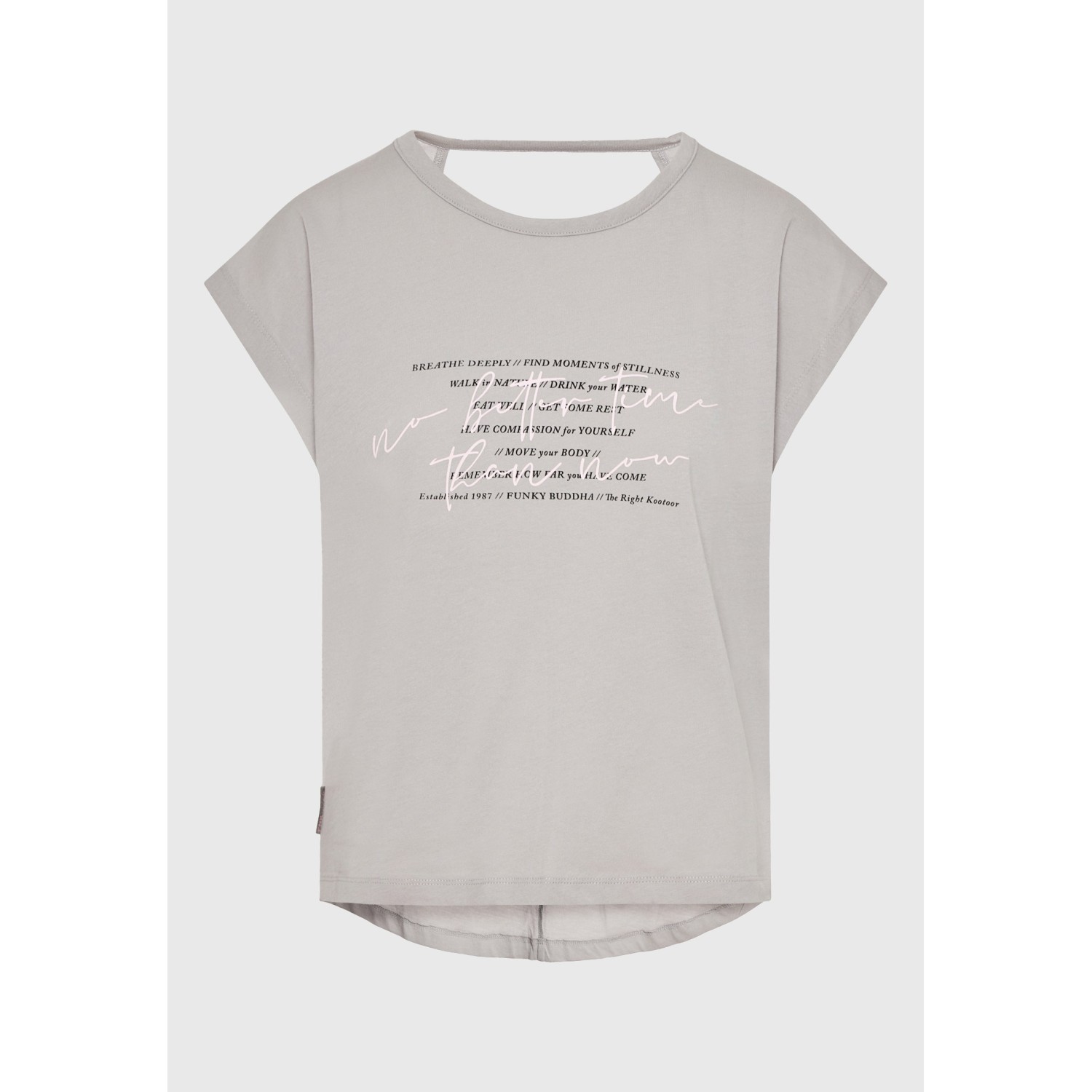 Γυναικείο t-shirt με τύπωμα text artwork και ανοιχ