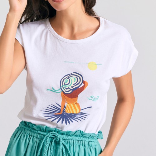 Γυναικείο t-shirt με τύπωμα και ανοιχτή πλάτη