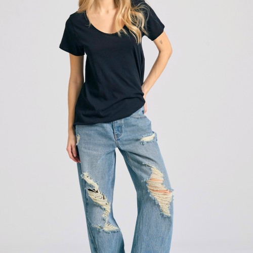 Γυναικείο V-neck t-shirt με raw edges - The essent