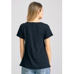 Γυναικείο V-neck t-shirt με raw edges - The essent