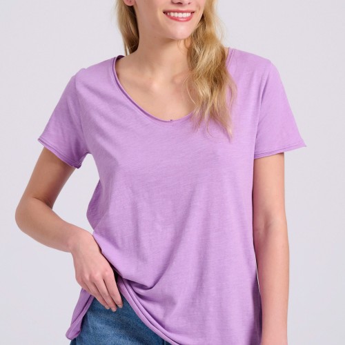 Γυναικείο V-neck μονόχρωμο t-shirt - The essential