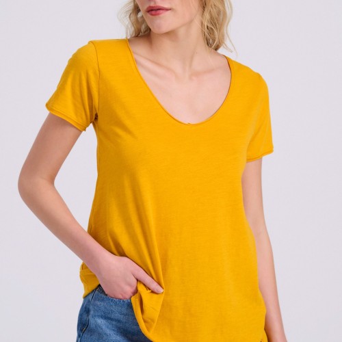 Γυναικείο V-neck μονόχρωμο t-shirt - The essential