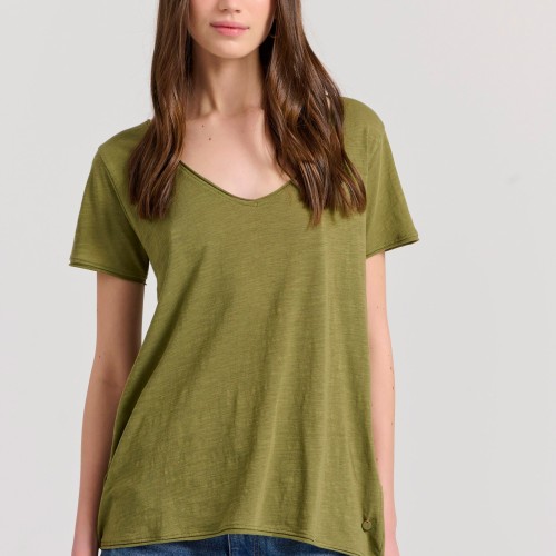 Γυναικείο V-neck μονόχρωμο t-shirt - The essential