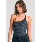 Εμπριμέ off shoulder κορμάκι με τούλι