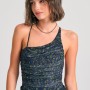 Εμπριμέ off shoulder κορμάκι με τούλι