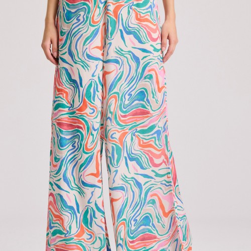 Εμπριμέ wide leg παντελόνα