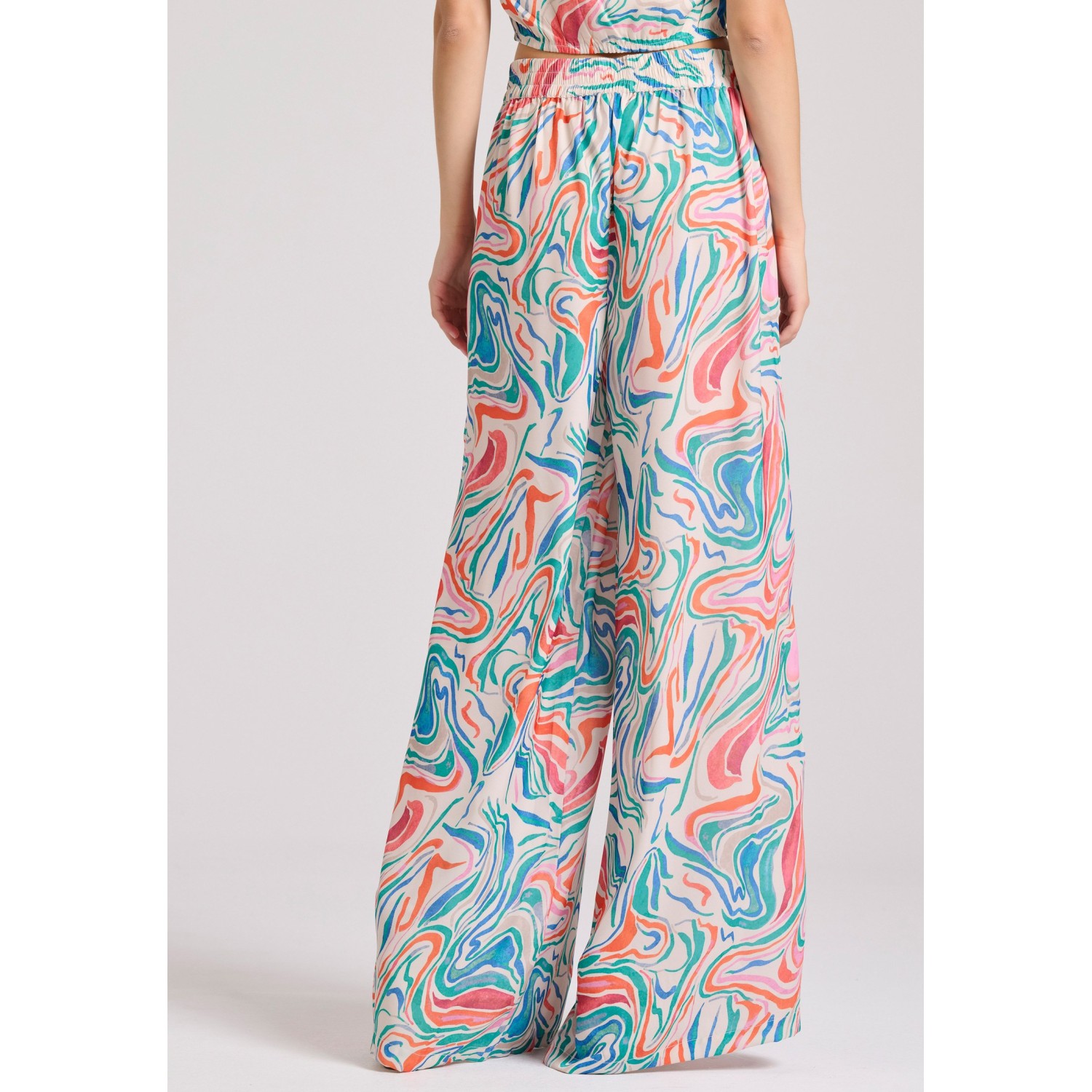 Εμπριμέ wide leg παντελόνα