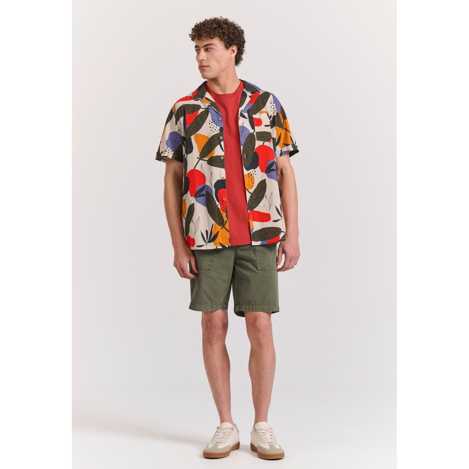 Κοντομάνικο relaxed fit linen blend πουκάμισο φλορ