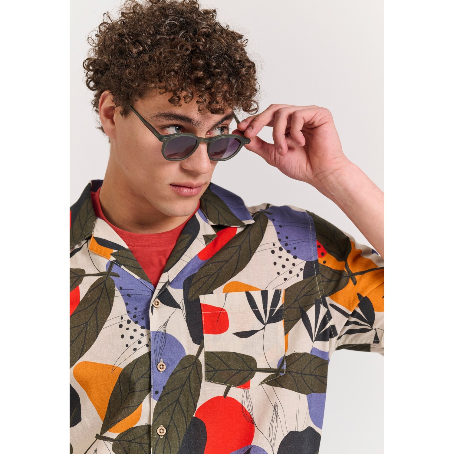 Κοντομάνικο relaxed fit linen blend πουκάμισο φλορ