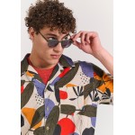 Κοντομάνικο relaxed fit linen blend πουκάμισο φλορ