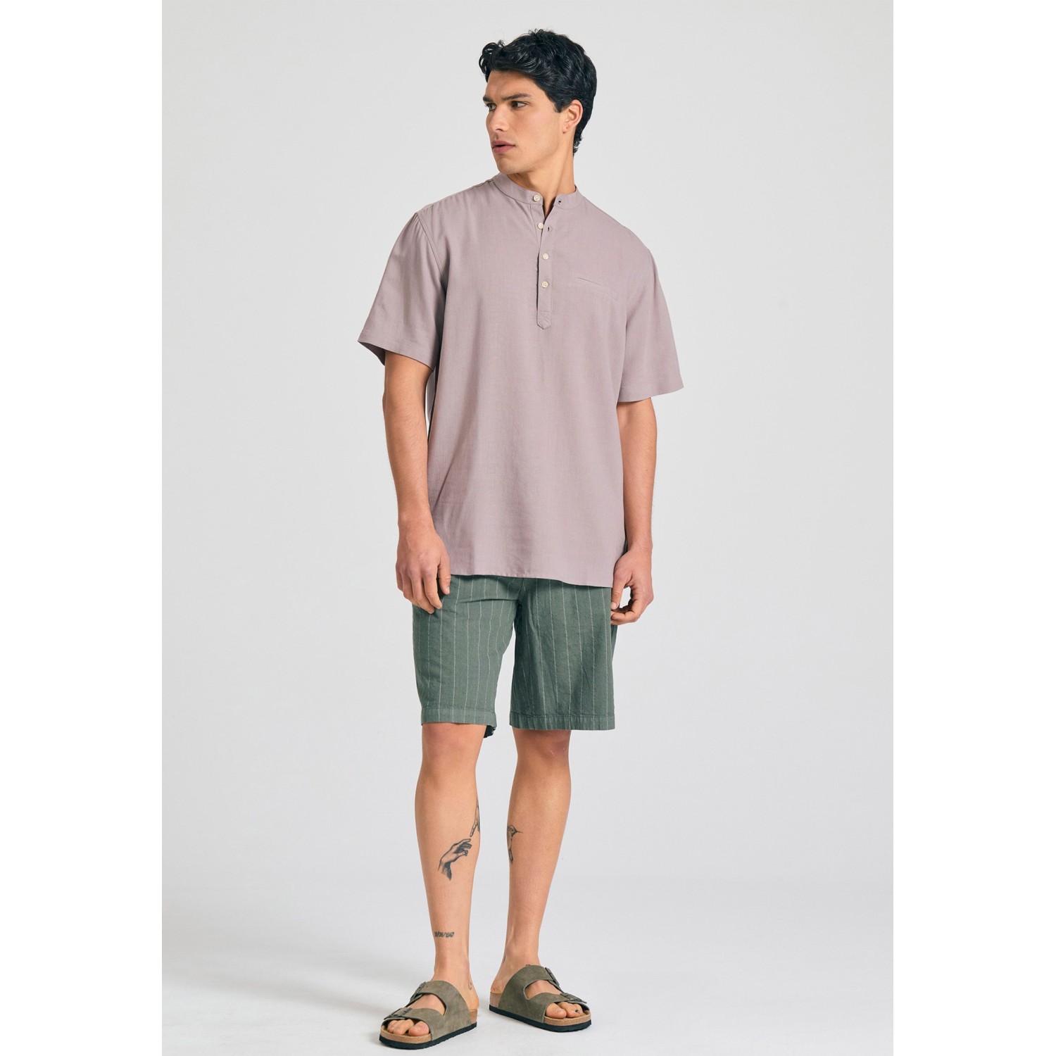 Λινή κοντομάνικη πουκαμίσα relaxed fit
