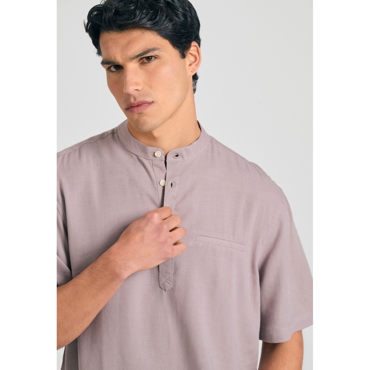 Λινή κοντομάνικη πουκαμίσα relaxed fit