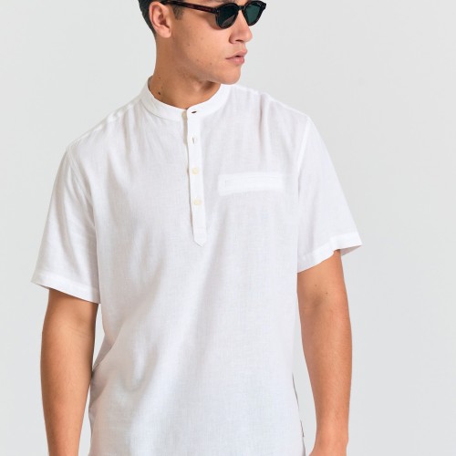 Λινή κοντομάνικη πουκαμίσα relaxed fit