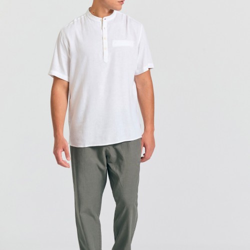 Λινή κοντομάνικη πουκαμίσα relaxed fit