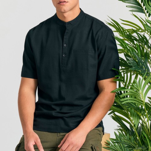 Λινή κοντομάνικη πουκαμίσα relaxed fit