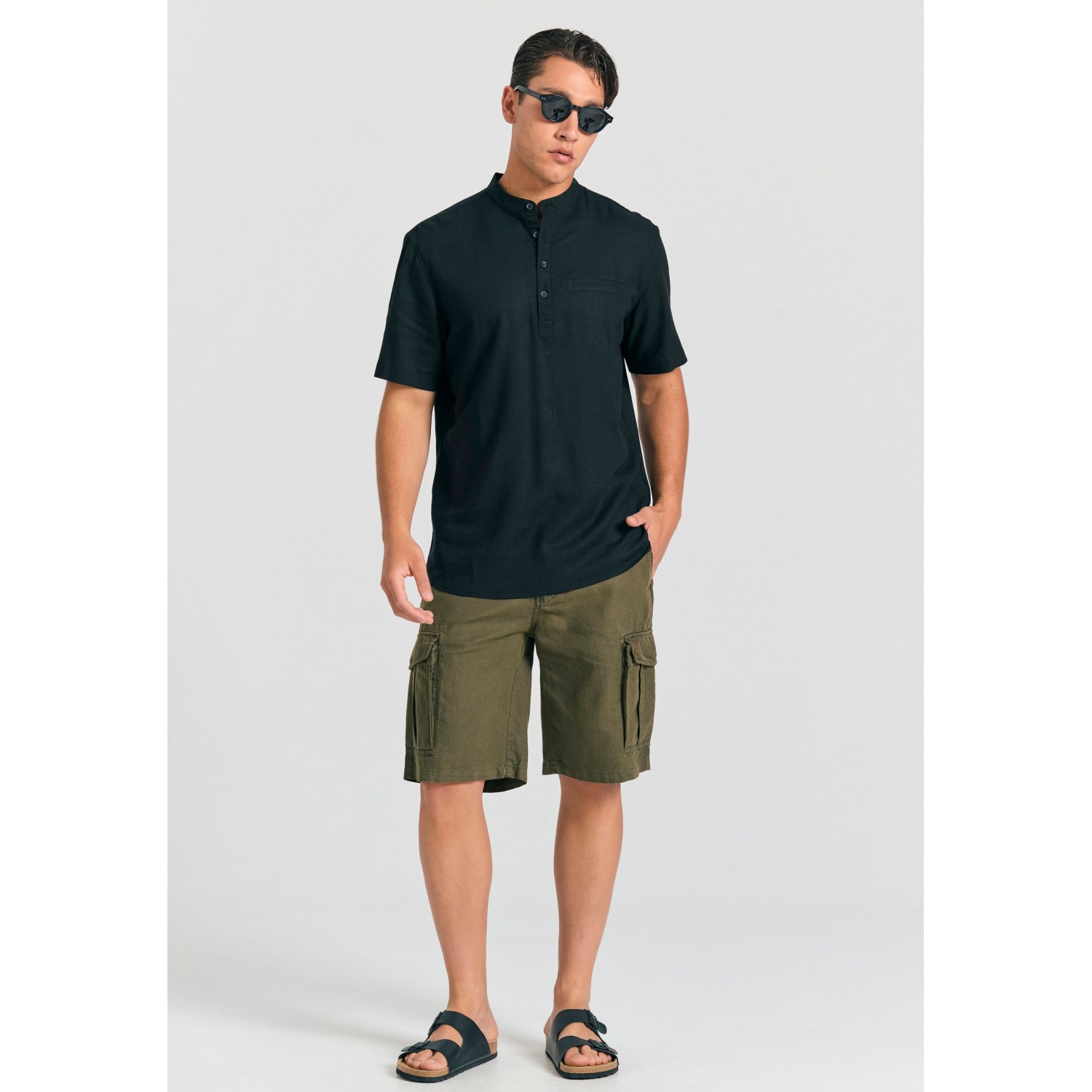 Λινή κοντομάνικη πουκαμίσα relaxed fit