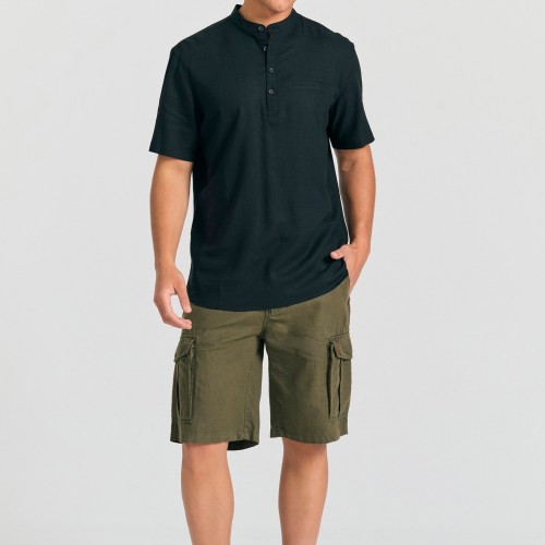 Λινή κοντομάνικη πουκαμίσα relaxed fit