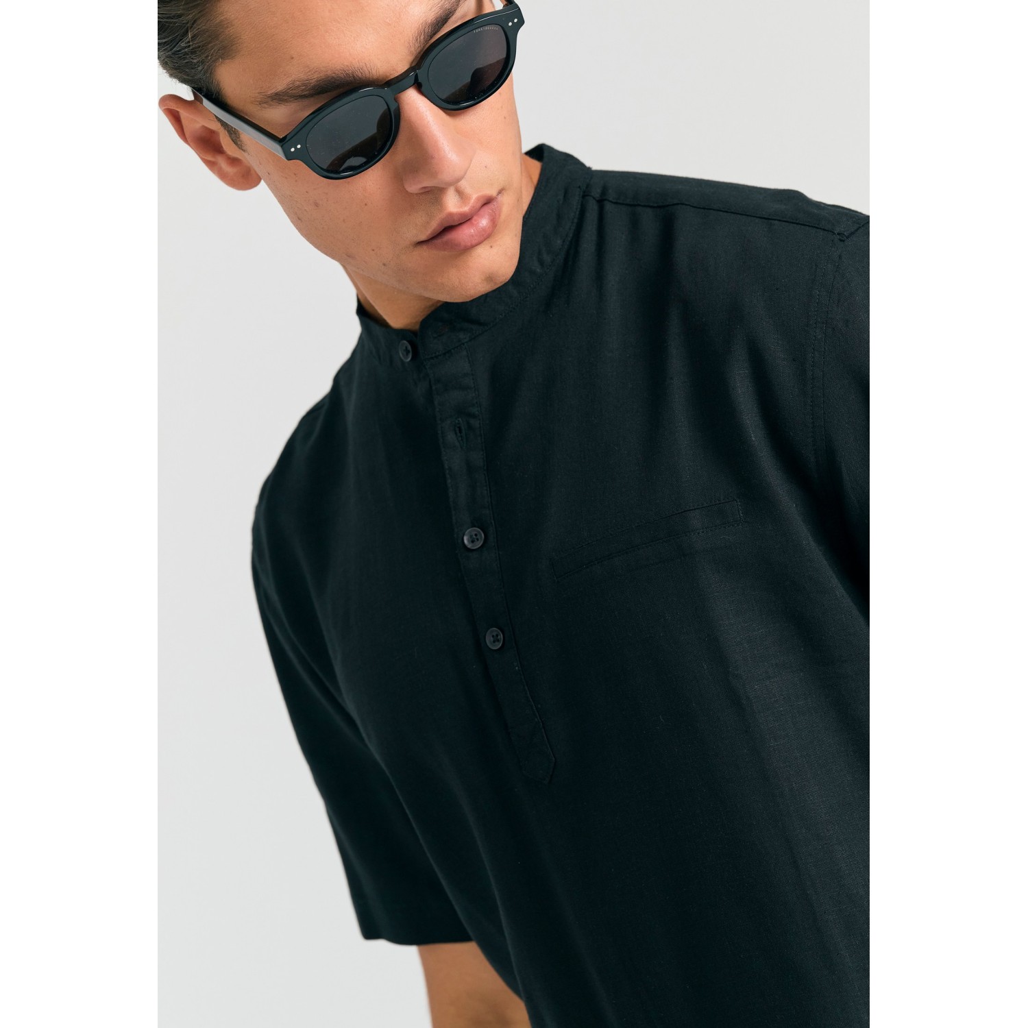 Λινή κοντομάνικη πουκαμίσα relaxed fit