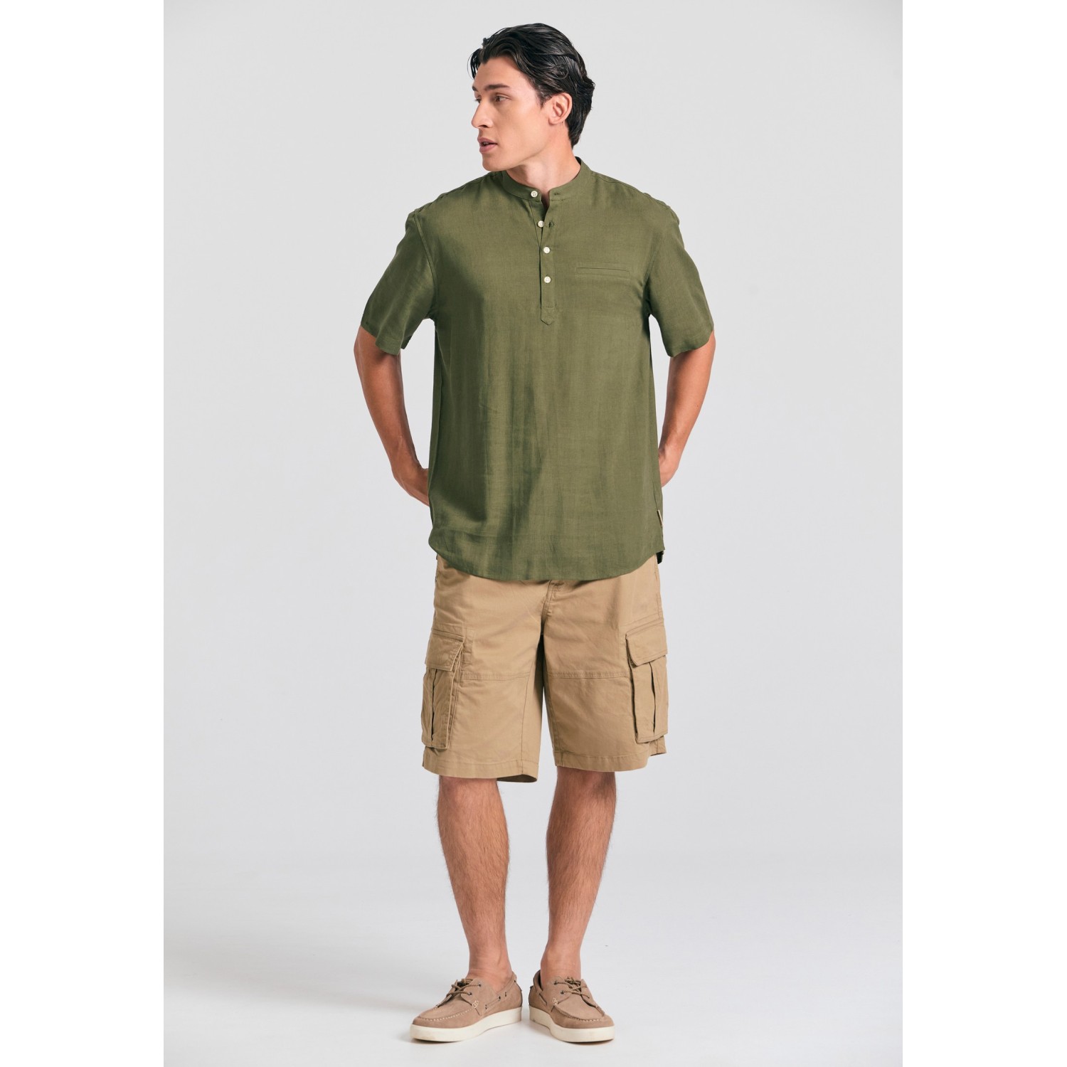 Λινή κοντομάνικη πουκαμίσα relaxed fit