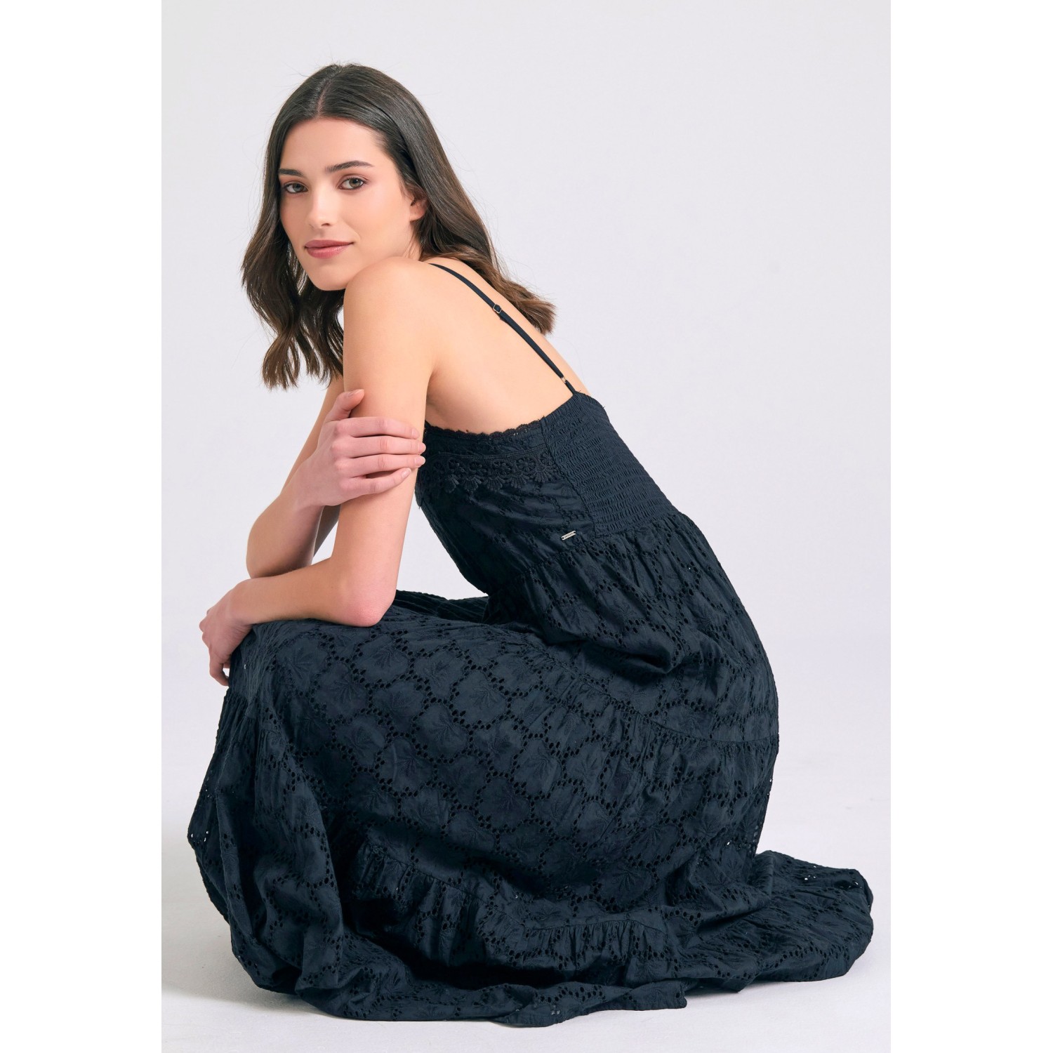 Μάξι embroidery φόρεμα με βολάν