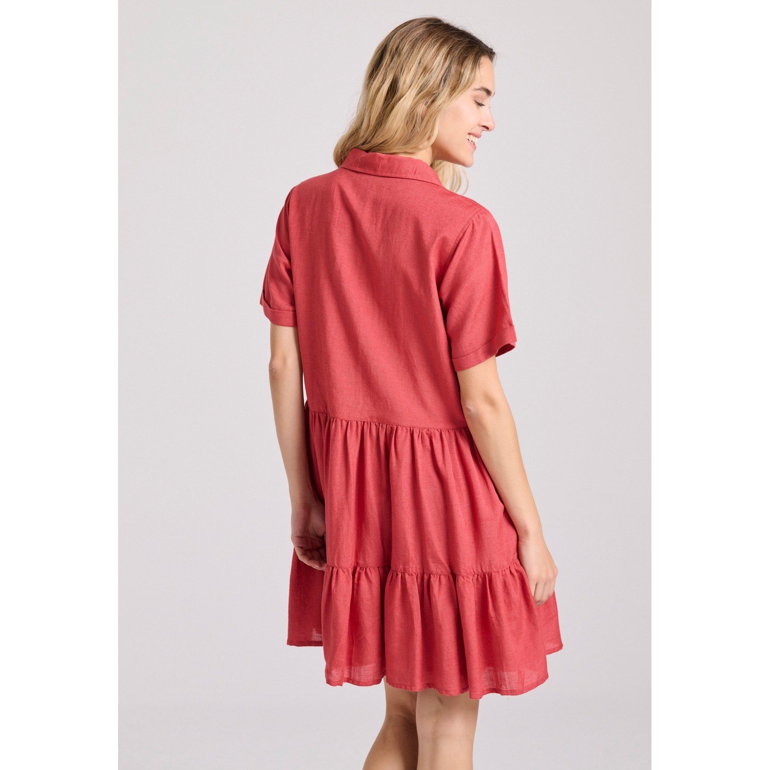 Μίνι linen blend σεμιζιέ φόρεμα με βολάν