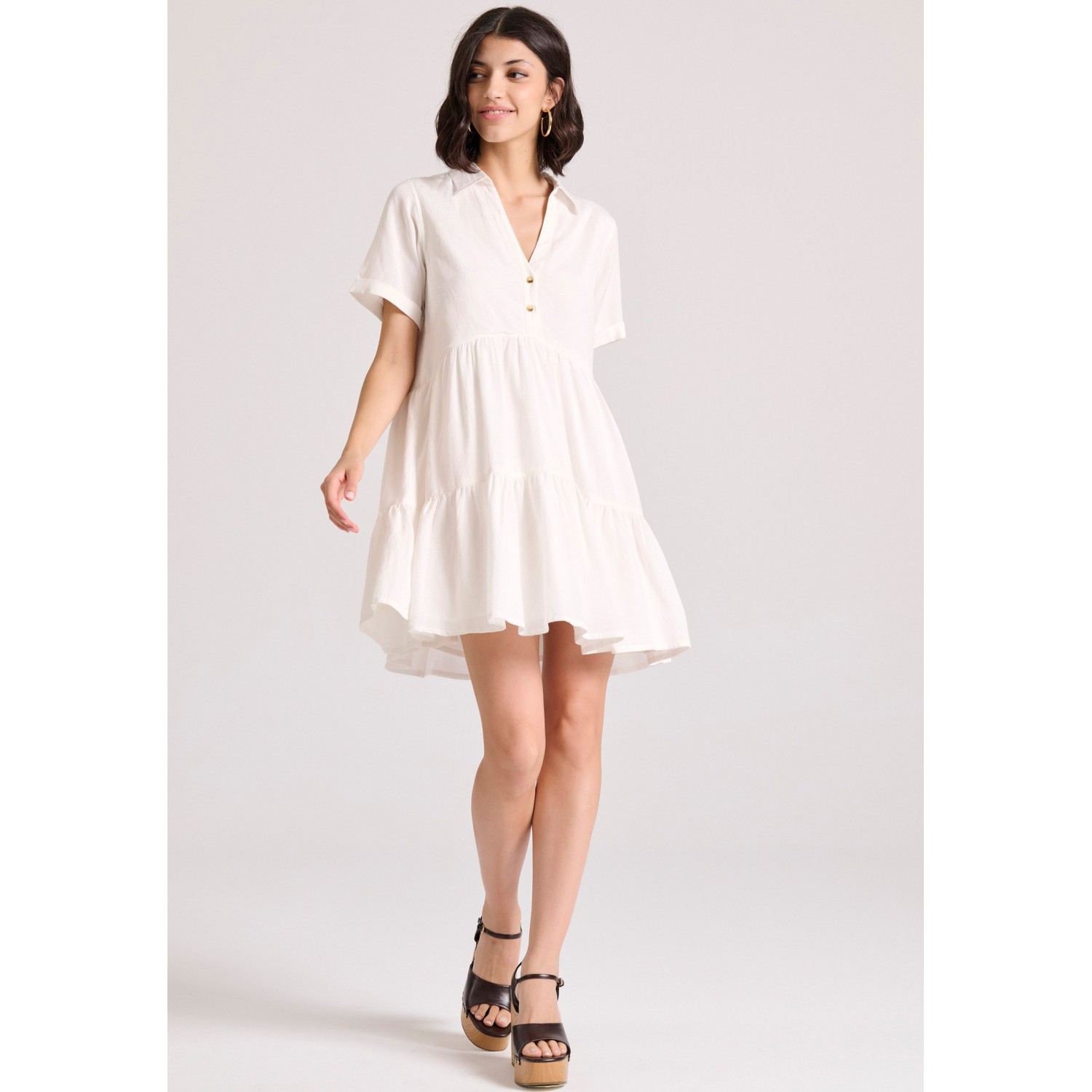 Μίνι linen blend σεμιζιέ φόρεμα με βολάν