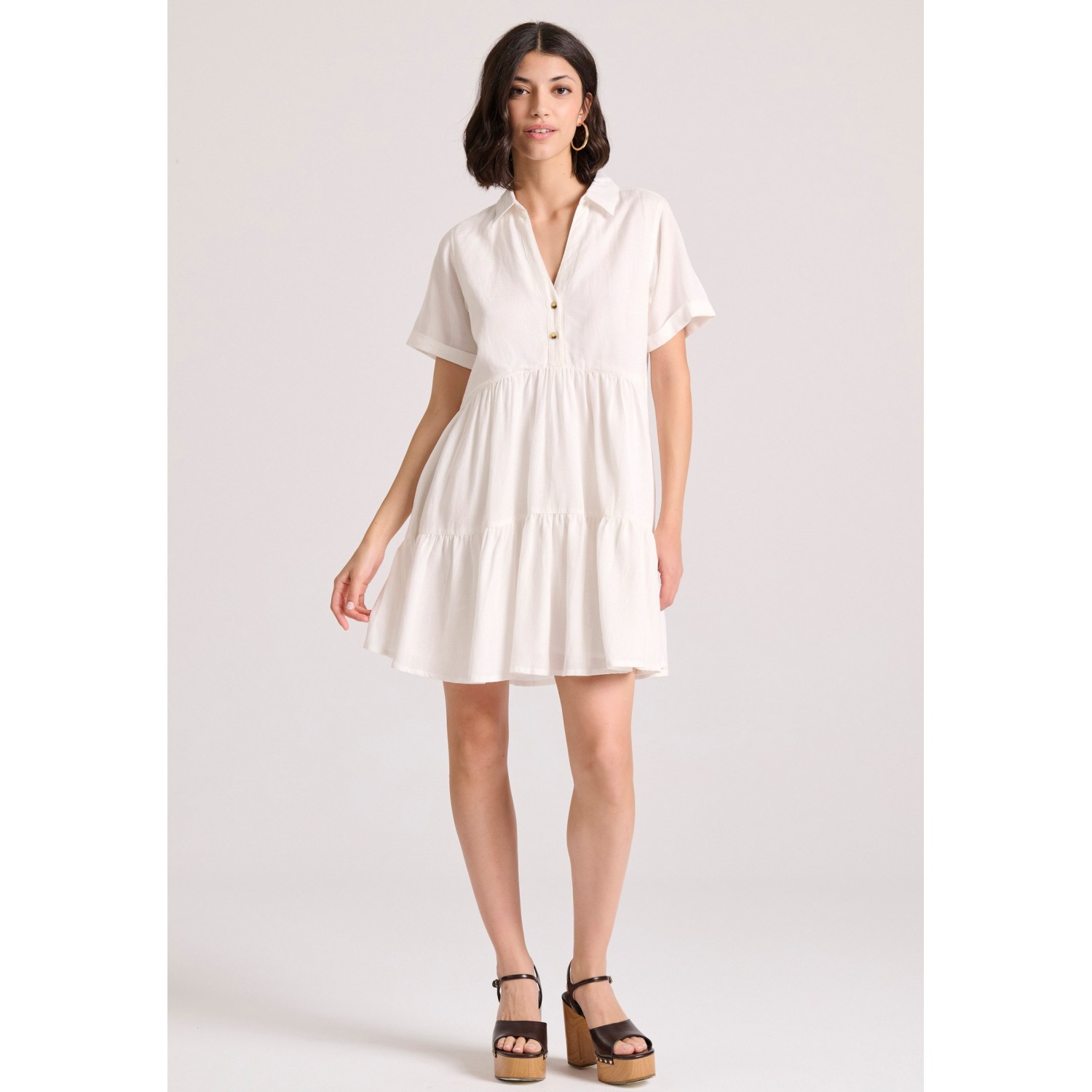Μίνι linen blend σεμιζιέ φόρεμα με βολάν