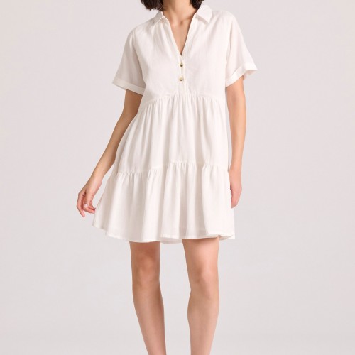 Μίνι linen blend σεμιζιέ φόρεμα με βολάν