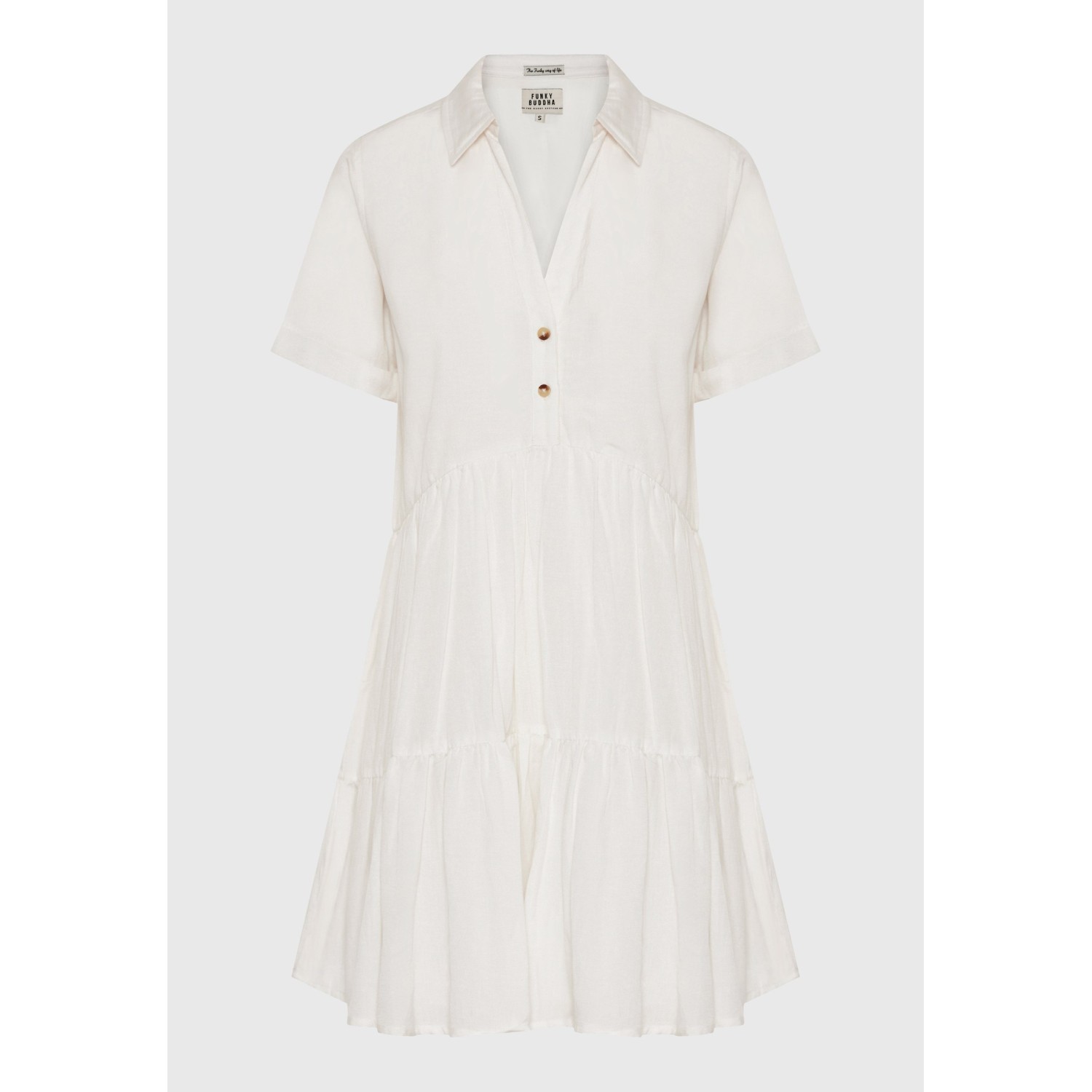 Μίνι linen blend σεμιζιέ φόρεμα με βολάν