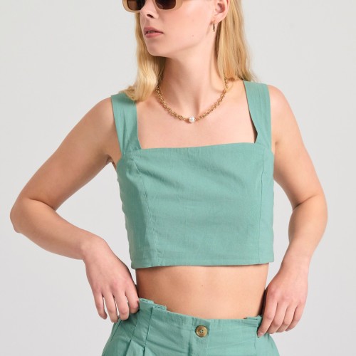 Μονόχρωμο βαμβακερό cropped top