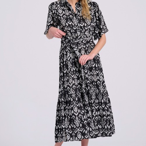 Σεμιζιέ εμπριμέ μάξι φόρεμα με βολάν σε boho look