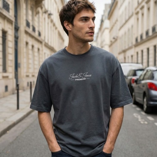 Ανδρική Κοντομάνικη Μπλούζα Oversized με Λογότυπο JACK & JONES