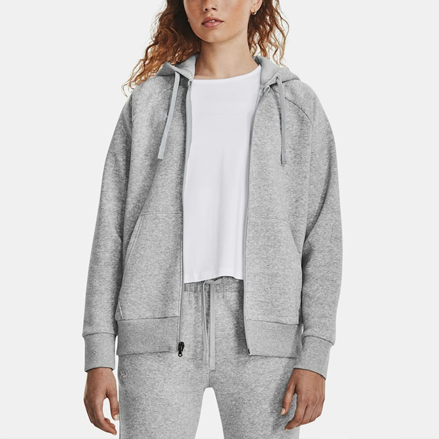 (W) Under Armour Rival Fleece Jaket Hoodie Zip-Up Warna Solid 1379497-012