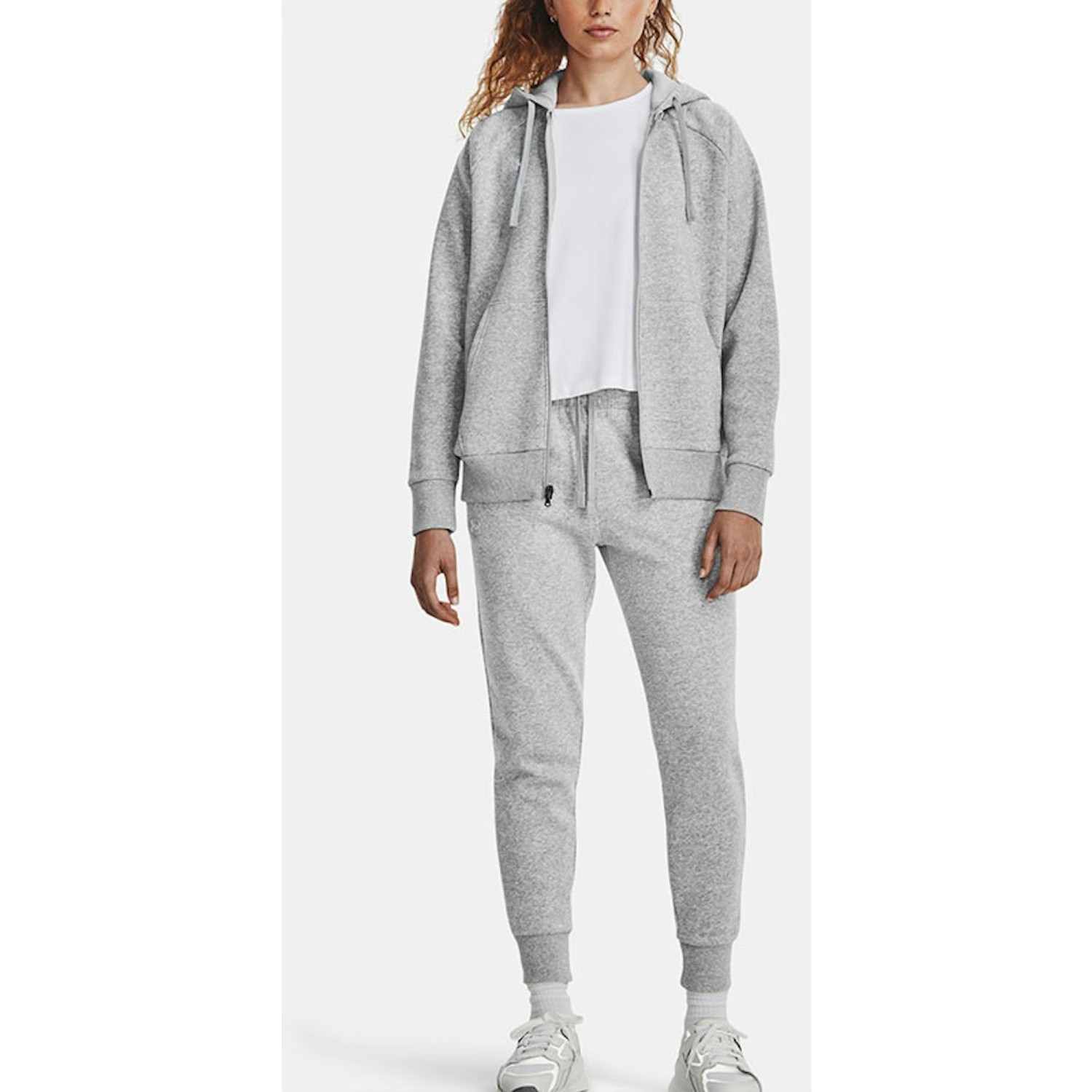 (W) Under Armour Rival Fleece Jaket Hoodie Zip-Up Warna Solid 1379497-012