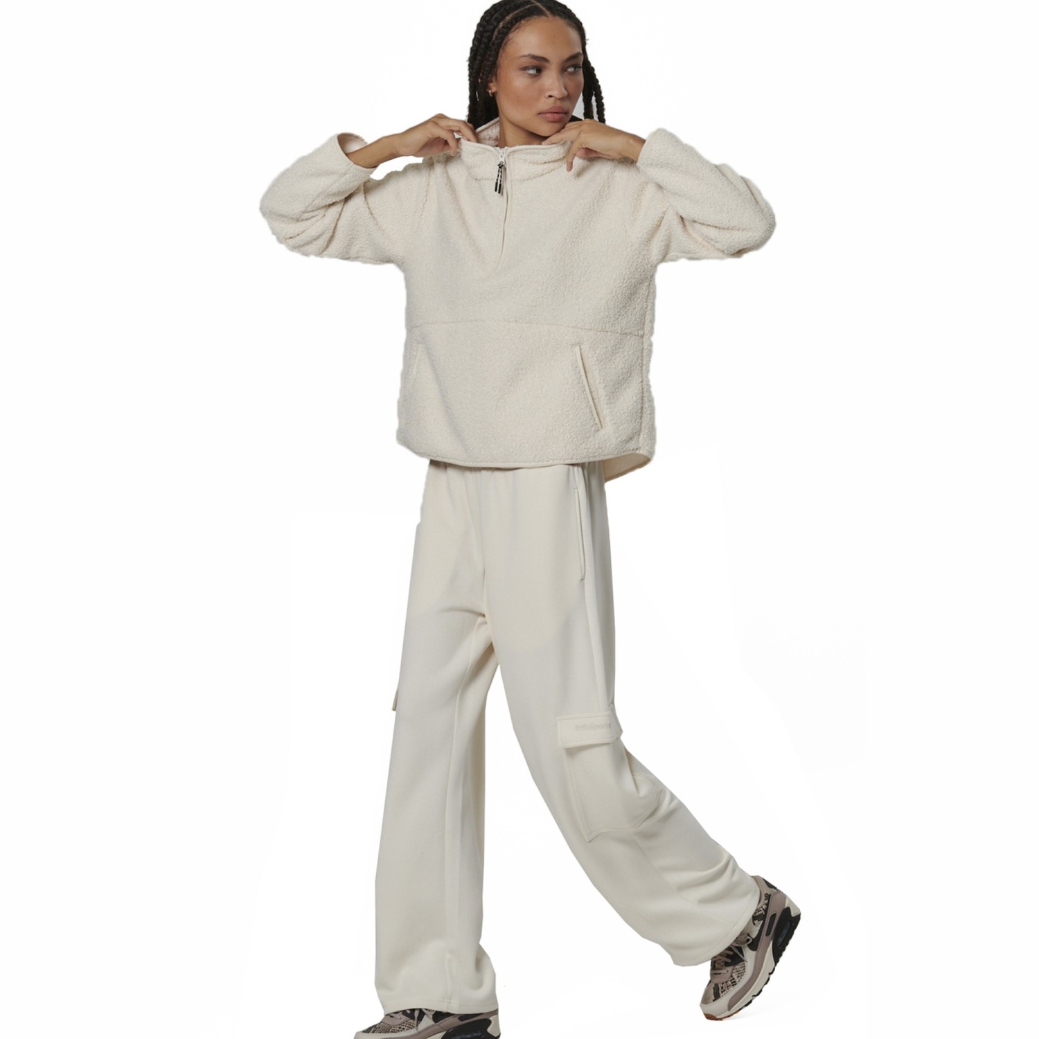 WOMEN'S OVERSIZE BOUCLE-FLEECE HALF-ZIP