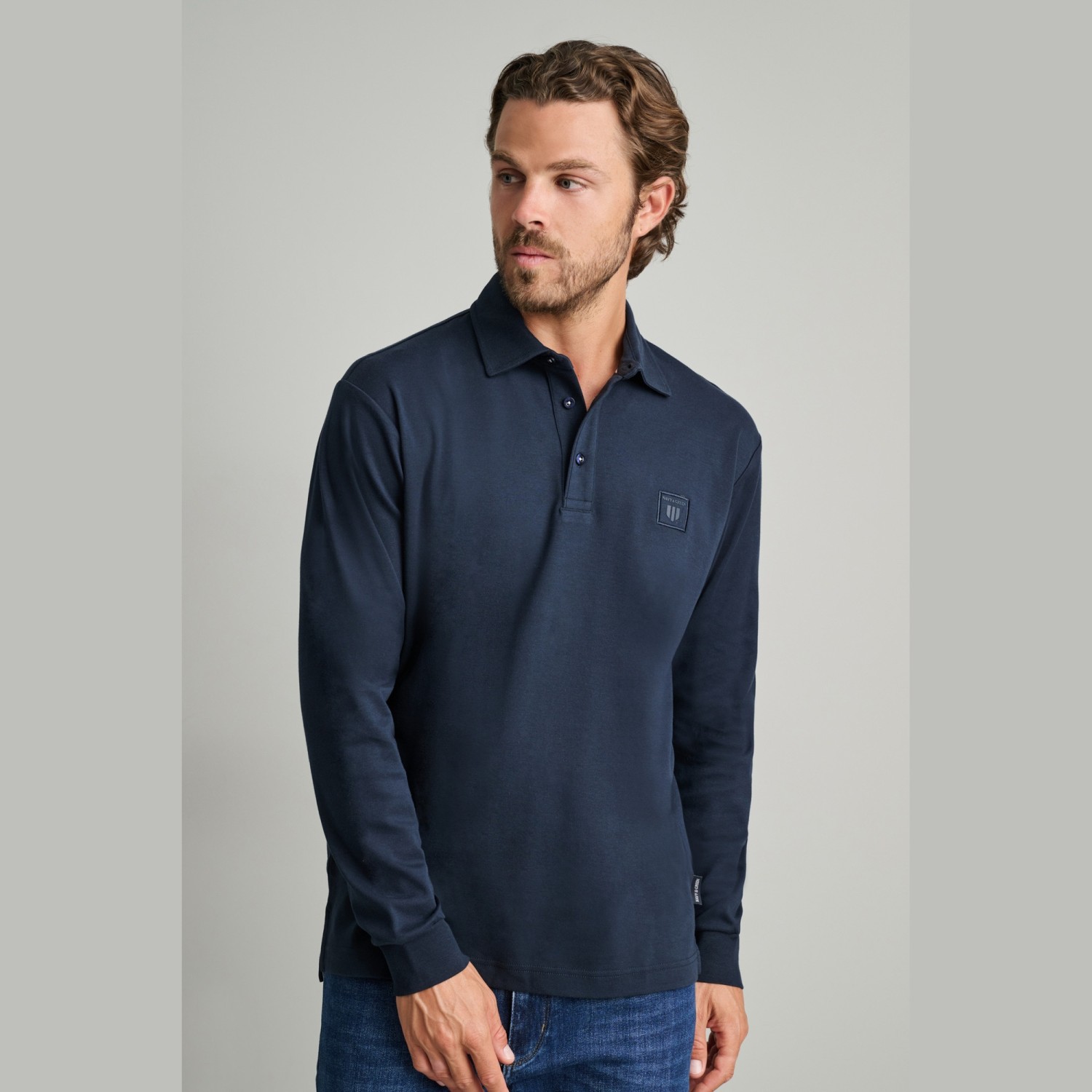 Unisex Μακρυμάνικη Μπλούζα Πόλο NAVY & GREEN