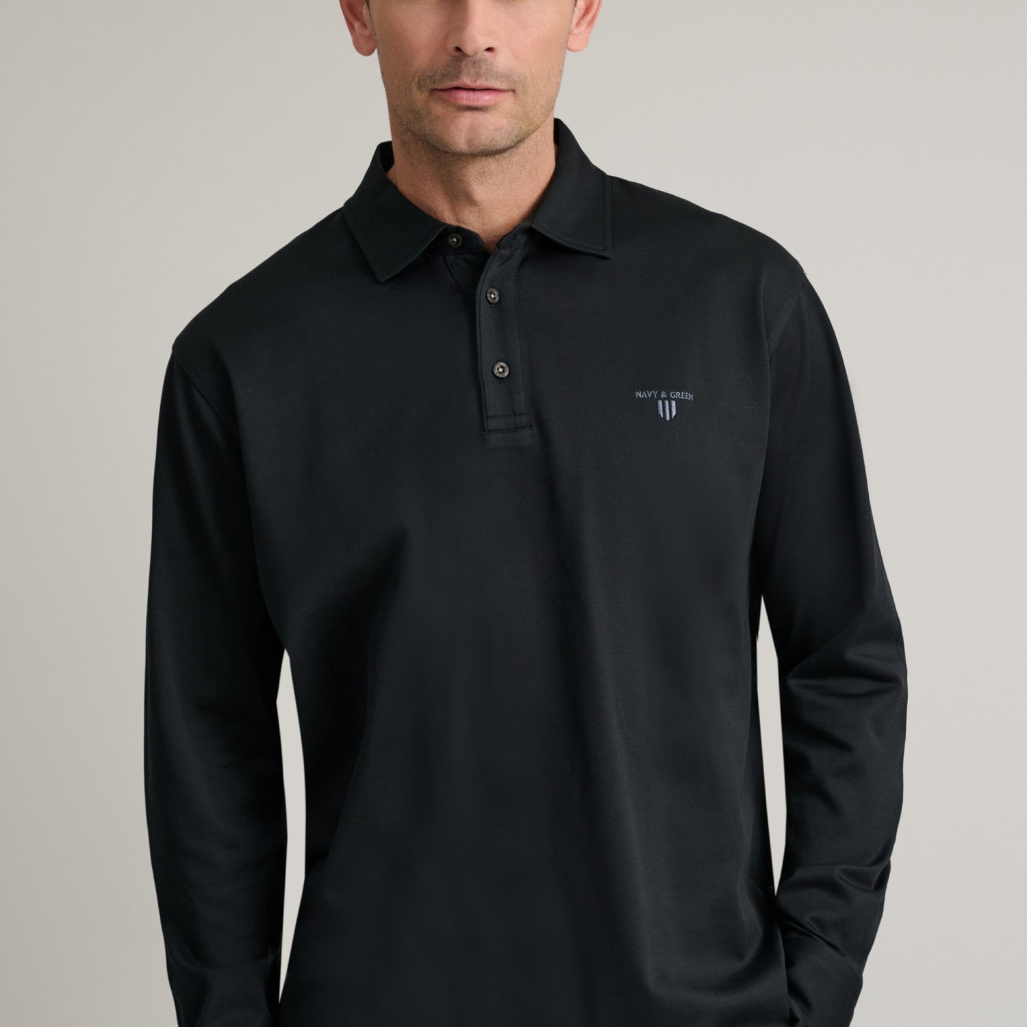 Unisex Μπλούζα Πόλο Μακρυμάνικη NAVY & GREEN