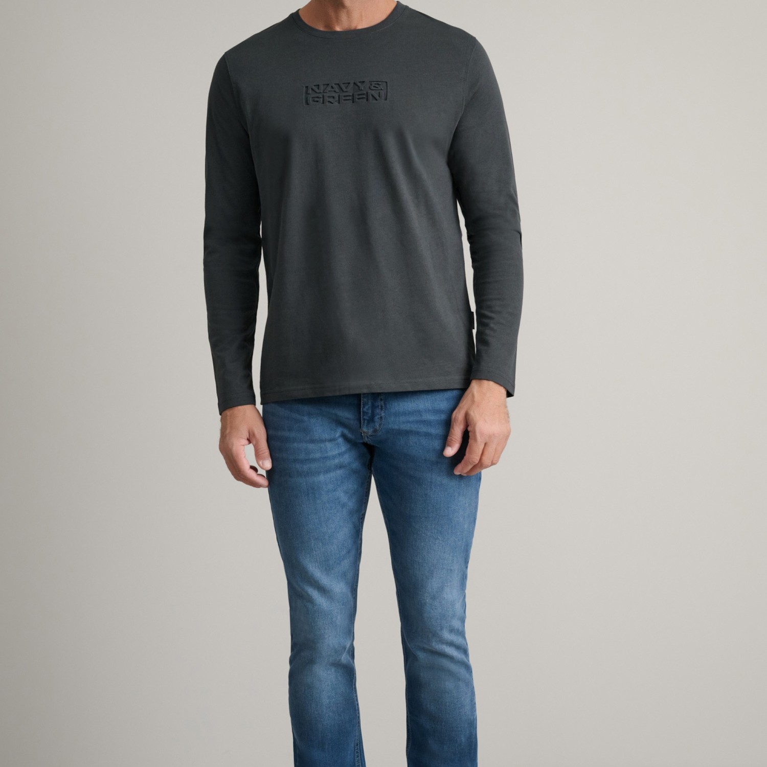 Unisex Μπλούζα Λαιμόκοψη Μακρυμάνικη NAVY & GREEN